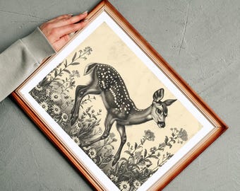 Woodland Deer Nursery Art Print: Classic Country Kids Decor (Digital Download, 8x10.67")