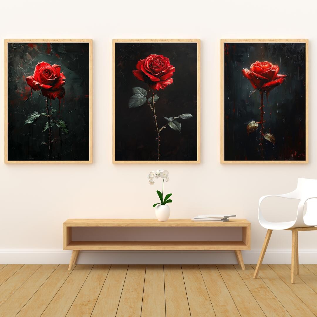 Dark Moody Rose Print Set, Gothic Floral Wall Art (digital Download) - Etsy