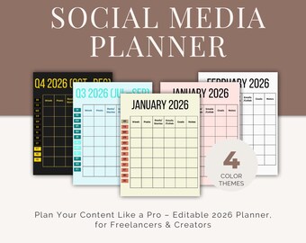 Social Media Planner Printable, Editable in Canva & PDF download, Content Planner for Instagram, Pinterest, TikTok, US Letter (8.5 x 11),