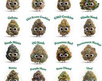 Cute Marijuana Bud Clipart Set | Cute Kawaii Anthropomorphic Cannabis Bud Characters | Cannabis Art (Instant Download)
