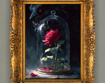 Gothic Rose Beast Art Print, Dark Academia Decor (Digital Download)