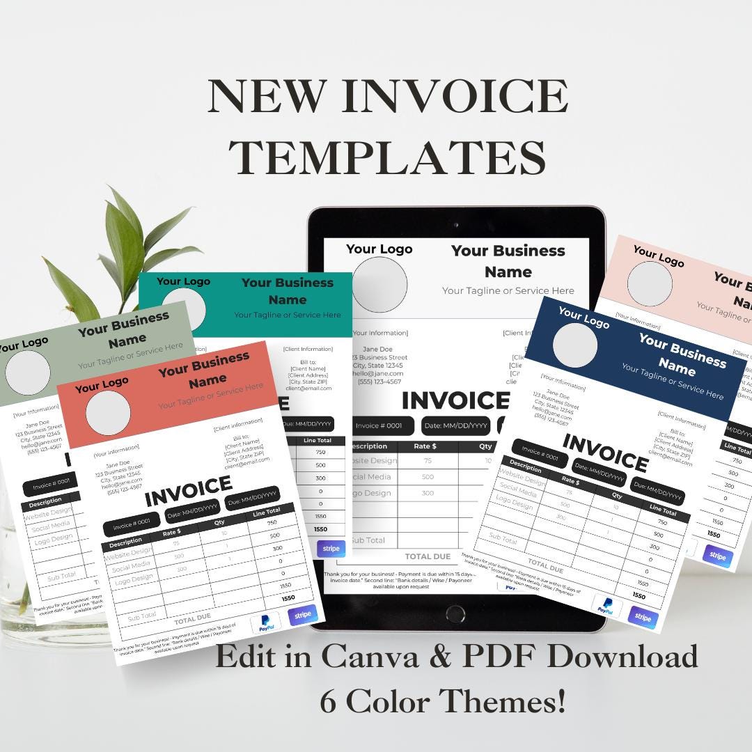 Invoice Template | Fillable PDF & Editable Canva Form for Businesses ...