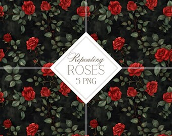 Seamless Repeating Pattern: Gothic Roses, Dark Floral Digital 5 Pack with Romantic Roses