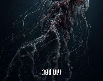 Dark Jellyfish PNG Bundle – Deep Sea Ocean Wall Art, Bioluminescent Horror Decor (Digital Download)