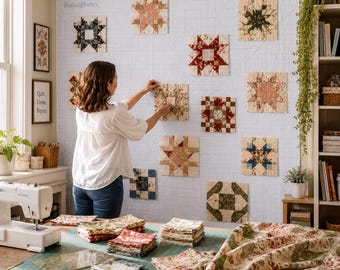 Quilt Design Wall with Grid Lines | Large Flannel Quilting Design Wall 60" x 72" | Portable Quilt Display Wall | Holds Fabric Without Pins