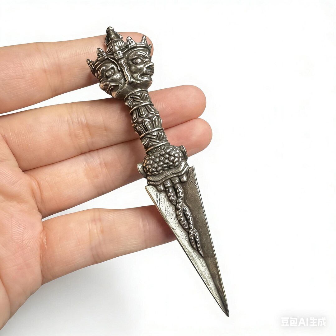 White Brass Tibetan Phurba Vajra Pendant - Handcrafted Intricate Multi ...