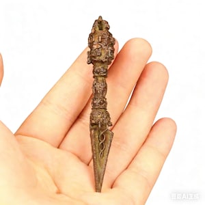 Tibetan Buddhist Bronze Phurba (Vajrakilaya Ritual Dagger): Nepalese Handcrafted Copper Vajra Pestle for Altar Display R6