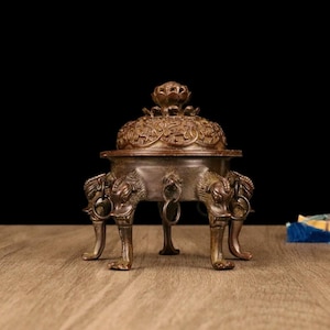 540g Mässing Fembent Lotus Rökelsekar Antik Stil Zen Dekor 48