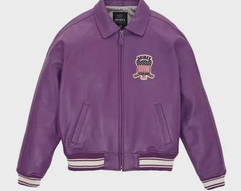 Men's Purple Avirex Leather Bomber Jacket: American Flight Style