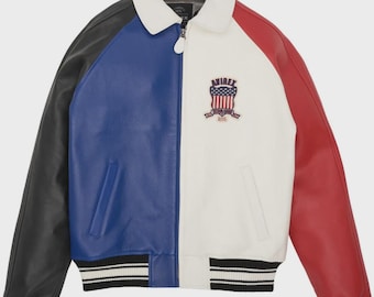 Männer Avirex Multi Color Echte Bomber American Fliegerjacke Kunstlederjacke