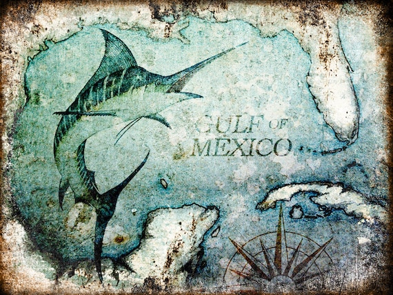 Gulf of Mexico gulf coast art map wall art beach decor | Etsy