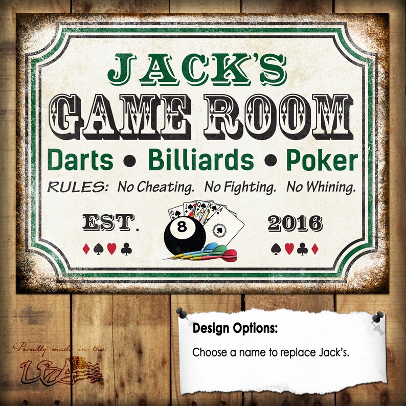 Personalized Game Room Sign Billiards Room Decor Poker Etsy