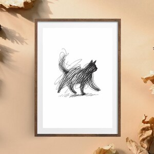 Scribble Cat Line Art Print, Playful Kitten Sketch, Modern Pet Wall Decor (Digital Download)