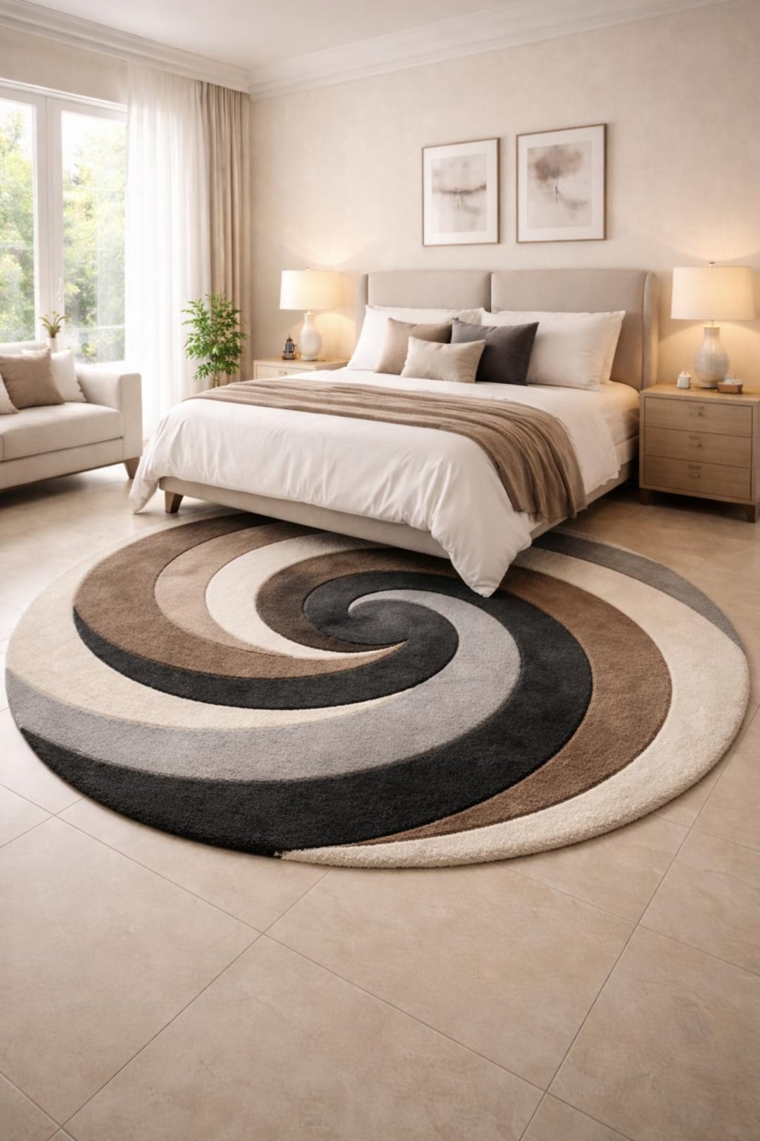 Hand Tufted Wool Swirl Rug, Abstract Modern Round Carpet, Plush Living ...