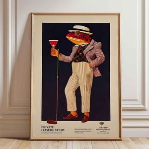 Retro Cocktail Frog Poster : Funny Animal Wall Art, Dapper Bar Decor