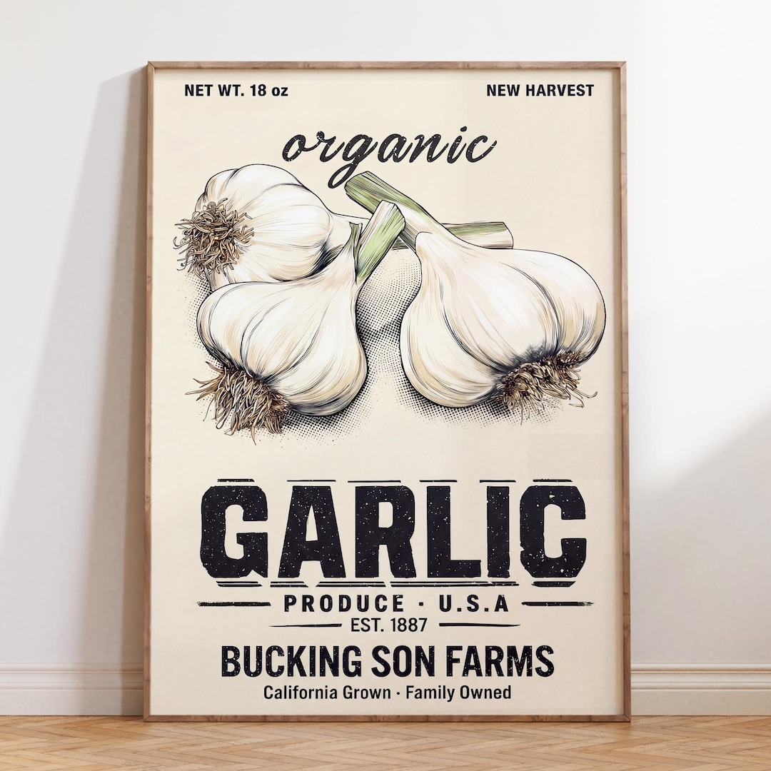 Organic Garlic Poster : Farmhouse Kitchen Decor, Farmers Market ...