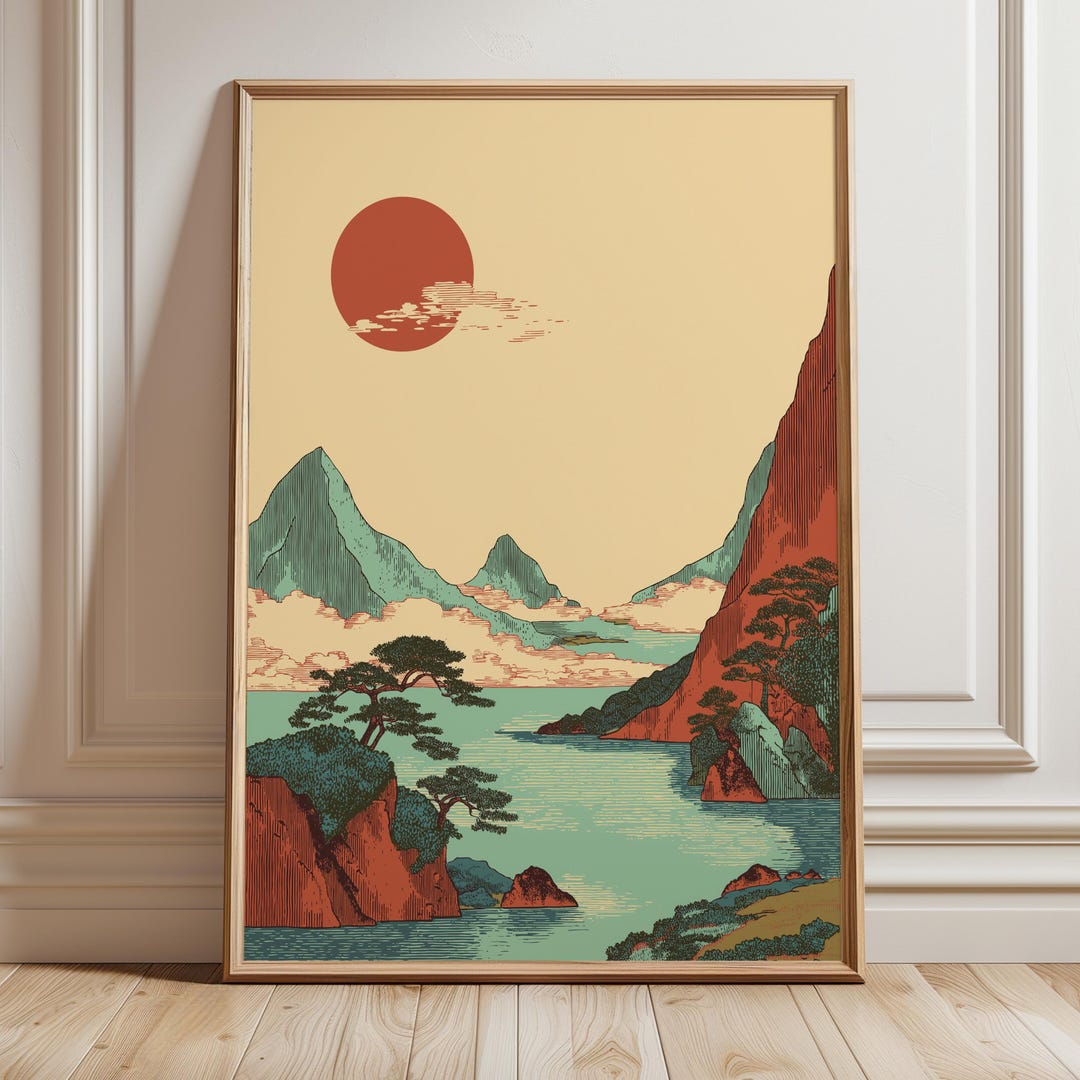 Vintage Japanese Nature Art Poster – Tranquil Mountain Landscape Wall ...