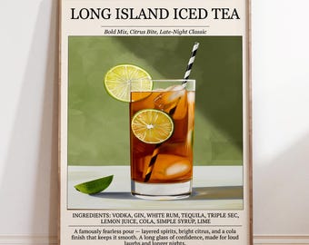 Long Island-ijstheeposter: cocktailmuurkunst, moderne keuken en thuisbardecoratie