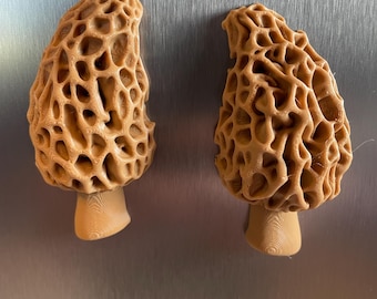 Par de imanes para nevera con forma de seta morilla, decoración forestal impresa en 3D, imán de cocina estilo cottagecore, regalo para amantes de las setas, regalo para recolectores