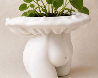 White Female Mushroom Planter, 3D Printed Sculptural Body Planter, Goddess Mushroom Pot, Whimsical Plant Pot, Unique Home Decor Gift
