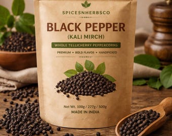 Black Pepper (Kali Mirch) | Whole Peppercorns | 100% Pure & Natural Indian Spice | Premium Quality | Bold Flavor | Spicesnherbsco