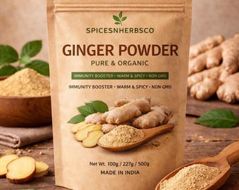Jengibre en polvo / 100% puro y natural / Jengibre orgánico en polvo / Refuerzo inmunológico / Especia de jengibre seco / Polvo de hierbas indias / Spicesnherbsco