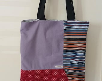 Torba typu tote z recyklingu z patchworku | Geometryczna torba na ramię w bloki kolorów, wielokrotnego użytku z kieszenią