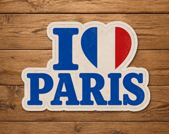 Sticker I Love Paris, Franse vlag hart gestanst vinylsticker, reissouvenir