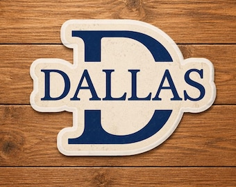 Vintage sticker Dallas Texas D-letter, retro blauwe sticker