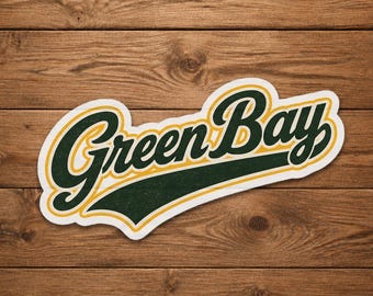 Green Bay retroscript sticker, vintage gestanste vinyl sticker, Wisconsin Pride