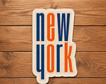 Retro sticker New York City, vintage oranjeblauwe NYC-sticker