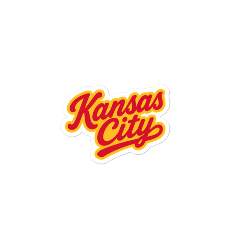 Kansas City Script Sticker, Retro Red & Gold KC Decal, Vintage Cursive Kansas City Sticker