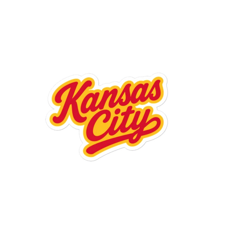 Kansas City Script Sticker, Retro Red & Gold KC Decal, Vintage Cursive Kansas City Sticker