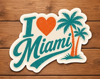 Retro I Love Miami-sticker palmboom, tropische vinylsticker