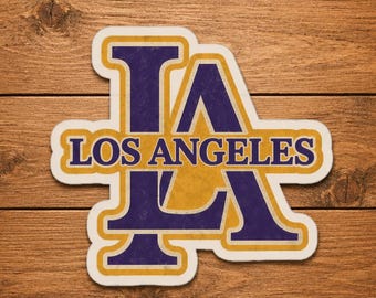 Vintage LA-sticker, paarsgouden Los Angeles-sticker, retro atletische stijl