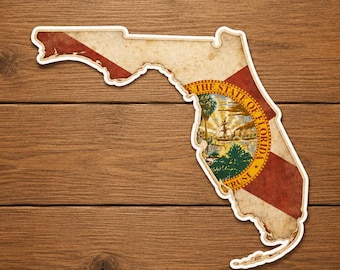 Vintage Florida State Flag Die-Cut Sticker, Weathered Vinyl Decal