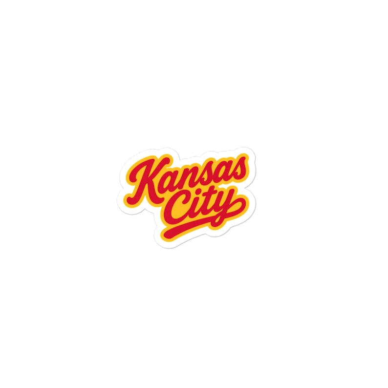 Kansas City Script Sticker, Retro Red & Gold KC Decal, Vintage Cursive Kansas City Sticker