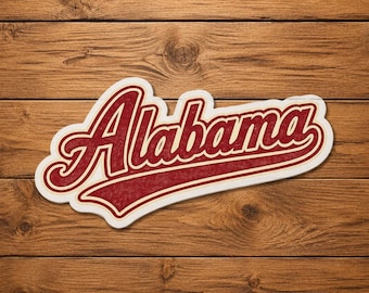 Vintage Alabama-scriptsticker, retro karmozijnrode gestanste vinylsticker