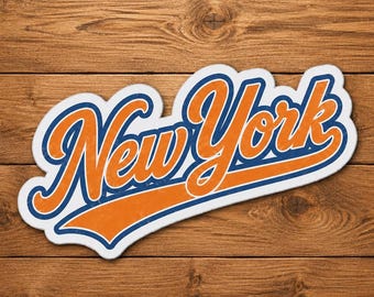 Sticker New York met retroscript, vintage NYC-vinylsticker, oranjeblauwe reissticker