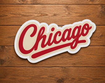 Chicago-scriptsticker, retro rood cursief sticker, vintage windy City-vinyl