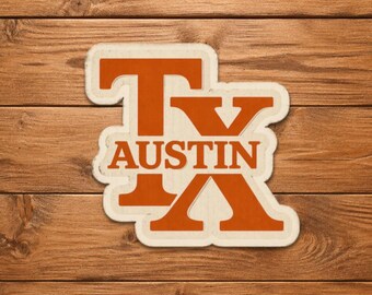 Vintage sticker Austin Texas TX, oranje retro collegiale sticker