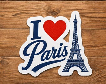 I Love Paris Sticker, Eiffel Tower Vinyl Decal, Retro Travel Souvenir
