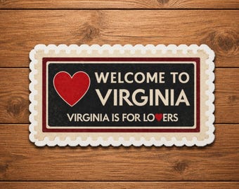 Welcome to Virginia sticker, vintage postzegel Virginia sticker, Virginia is For Lovers retro reissticker