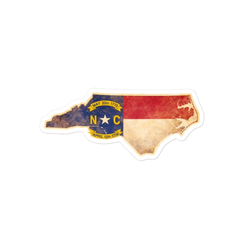 North Carolina State Die-Cut Sticker, Vintage NC Flag Vinyl Sticker, North Carolina Outline Decal, Southern State Pride