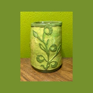 Handmade Ceramic Vase - Green Nouveau Flowers