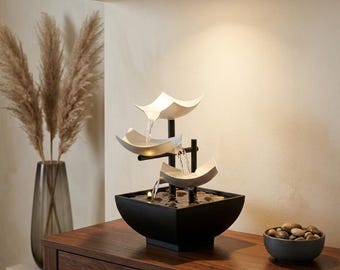 Fontana d'acqua da tavolo a LED: decorazione zen per il soggiorno, accento Feng Shui per la casa, fontana d'acqua corrente per interni moderni