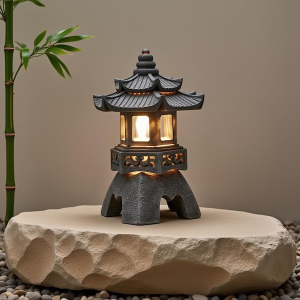 Japońska lampa ogrodowa z lampą solarną – lampa ogrodowa LED Zen do ogrodu, patio i dekoracji ogrodu