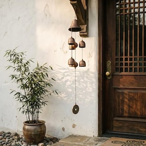 Sinos de Vento Japoneses em Cobre – Presente Feng Shui para Casa, Decoração Zen para Jardim Externo, Ornamento Elegante para Pendurar em Pátios e Varandas