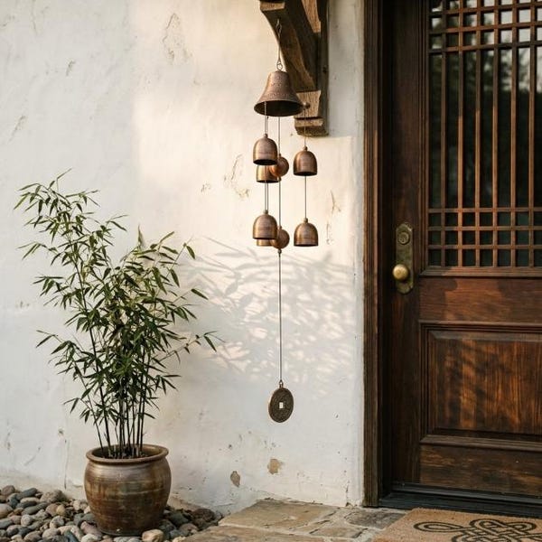 Japanese Copper Bell Wind Chimes – Feng Shui Home Gift, Zen Outdoor Garden Decor, Elegant Hanging Ornament for Patio & Balcony