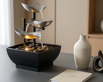 Zen Desktop Water Fountain with LED – Elegant Tabletop Waterfall for Refined Spaces